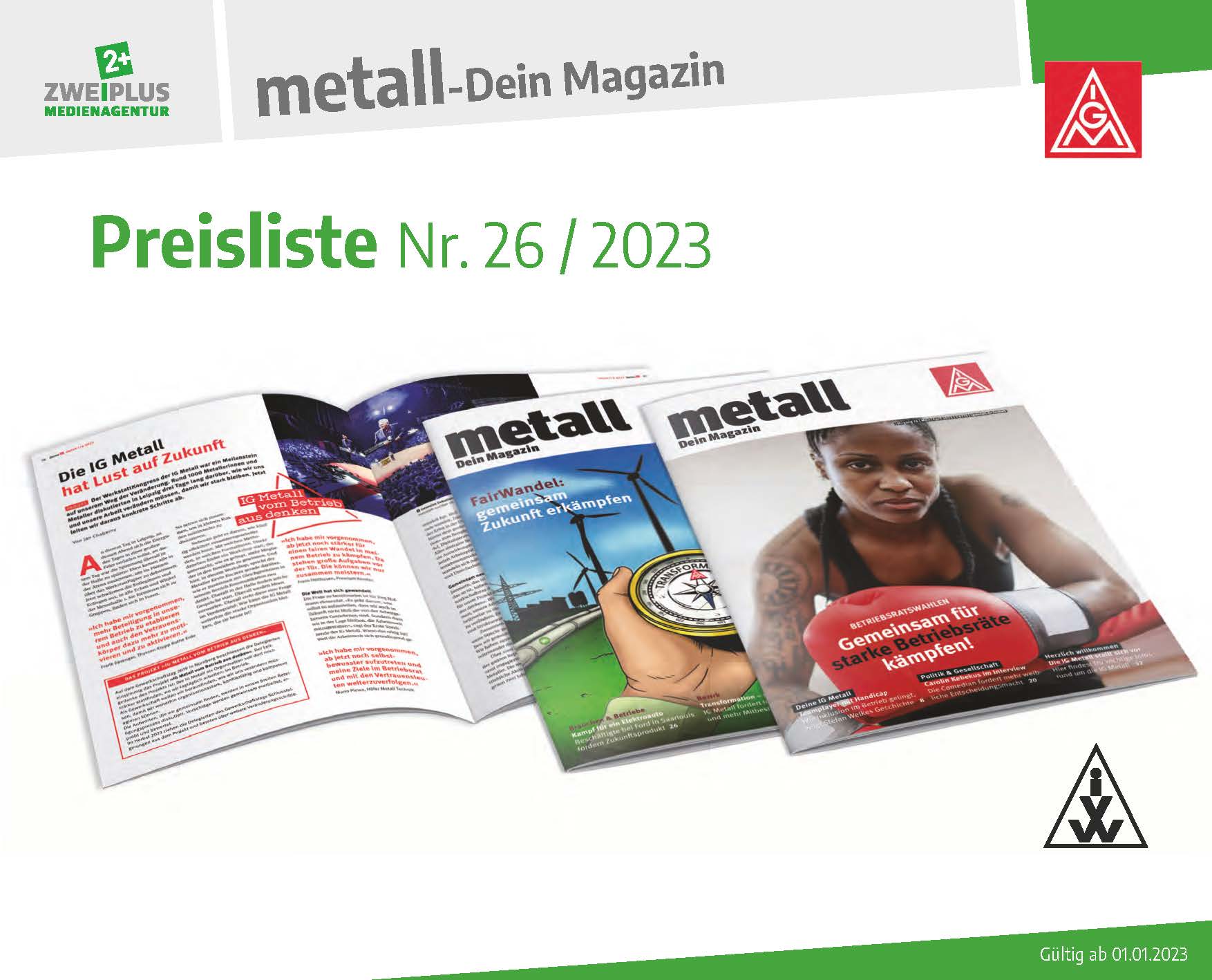 metall - Dein Magazin, Mediadaten 2023, Zweiplus Medienagentur, IGMetall
