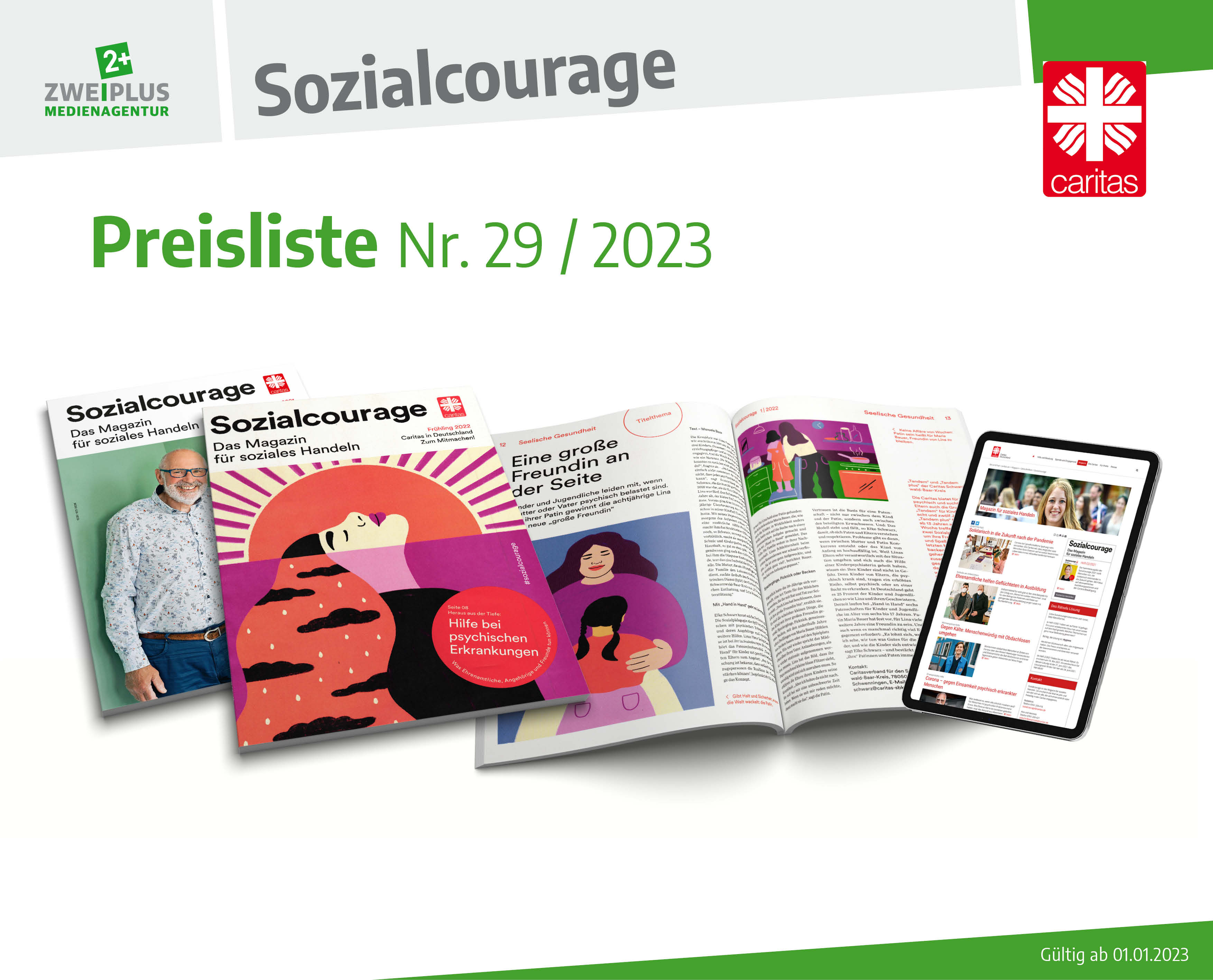 Sozialcourage Mediadaten, Caritasverband, Zweiplus Medienagentur, neue caritas