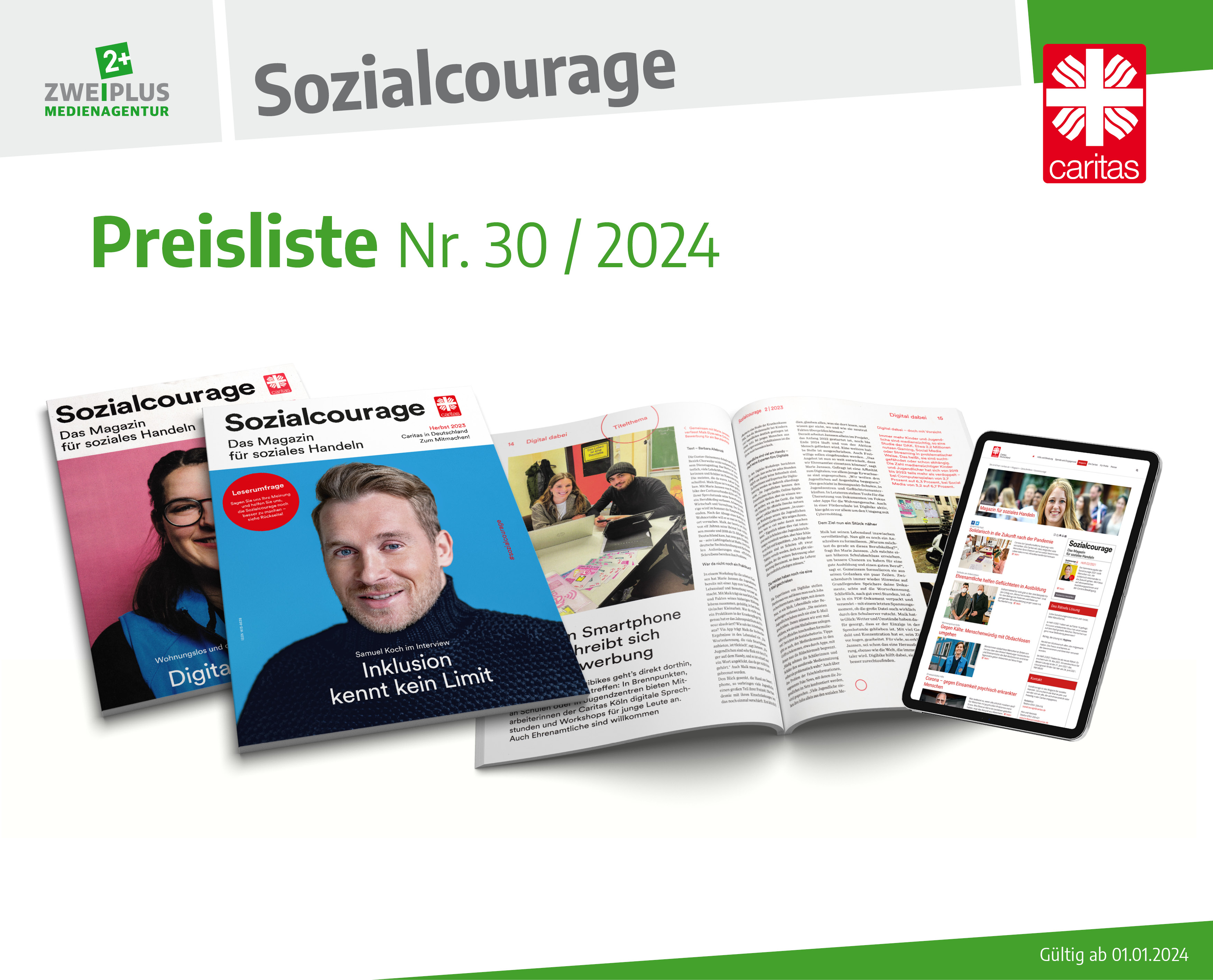 Sozialcourage Mediadaten, Caritasverband, Zweiplus Medienagentur, neue caritas